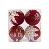 Decoraciones Navideñas Transfronterizas Bolas Navideñas de 8 cm Flocado Rojo Paquete de 4 Bolas Navideñas Adornos para Árbol de Navidad DIY