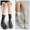 Meias Lolita Japonesas com Laço de Renda de Comprimento Médio para Mulheres, Meias Finas de Verão para Panturrilha Estilo JK, Meias Felpudas