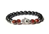 Pulsera de Cuentas Negra y Roja para Hombre con Amuleto de Mano Hamsa Piedras de Ónice Mate Natural y Ojo de Tigre Joyería Protectora Moderna y Simbólica Regalo Ideal para Hombres y Accesorios Elegantes para el Uso Diario