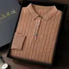 Suéter de Lana de Color Sólido con Cuello Polo para Hombre de Otoño e Invierno, de Manga Larga, Engrosado, Tejido de Raya Vertical, Camiseta Suéter Versátil