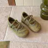 Zapatos Planos Estilo Verano 2026 Retro Francés con Tira Cruzada para Niñas Zapatos Mary Jane Verdes Calzado Infantil