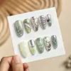 Uñas estilo europeo y americano 3D de resina con acabado espejo y tallados intrincados, uñas artificiales de alta gama en forma de almendra