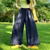Pantalones anchos azul marino con volantes para mujer, nuevo estilo verano 2026, de cintura alta, holgados, casuales, de secado rápido, de pierna recta para mujeres menudas