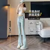 Calças Flared Femininas Inverno 2024 Novo Design de Nicho na Moda Cintura Alta Elástico Visual Fino Calça Jeans Pequena Calça Slip