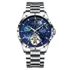 Reloj de Fábrica Hecho a Medida Cielo Estrellado Luminoso para Hombre Automático Completo Calado Impermeable Mecánico con Esfera Grande