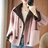 Abrigo de lana de doble cara para mujer, nuevo estilo otoño e invierno, bloques de color, casual, corto, petite, abrigo de tacto de alta gama