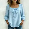 2026 Nuevo Suéter Casual Transfronterizo Europeo y Americano para Mujer con Lazo Cuadrado Camisa de Manga Abullonada para Mujer