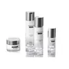 Set de Botellas de Vidrio Cosmético Redondas Rectas con Gradiente Blanco, Botella para Crema 100ml, Loción 30ml, Botella para Esencia Venta Directa