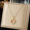 Moderna Cadena para Clavícula con Colgante de Corazón Simple de Nicho Transfronterizo Acero Inoxidable Chapado en Oro Incrustado con Diamante Accesorio de Corazón Hueco Collar