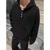 Sudadera retro americana juvenil con cuello henley para hombre y mujer, top básico casual simple de manga larga para otoño e invierno