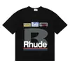 2025 Verão Masculino Rhude High Street Estampado Respirável Manga Curta Marca de Moda Camiseta de Manga Curta Pulôver Verão