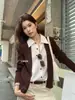 Cardigã de tricô estilo francês para mulheres, nova coleção outono/inverno, gola polo, design de blusa falsa de duas peças, trança