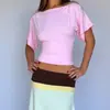 Estilo Europeu e Americano Garota Picante Cor Sólida Casual Off-Shoulder Slim Fit Revela Cintura Cropped Manga Curta T-Shirt High Street Primavera/Verão