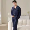 Pijama masculino de algodão puro, dupla face, 40 fios, canelado, 200 gramas, manga longa e calça comprida, conjunto de duas peças de roupa de casa 100% algodão, pode ser usado fora
