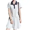 Vestido Blanco con Cuello Polo y Fruncido para Mujer, Vestido Coreano de Manga Corta Verano 2026, Vestido de Línea A Estilo Universitario