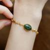 Pulseira de Prata S925 Banhada a Ouro com Jade Pulseira de Jaspe Galhos e Folhas Exquisita Moda Simples Moda Presente