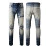 Marca de moda TR AMIRI lavado pesado con agujeros artesanales jeans ajustados de cuero de alta calidad para hombre