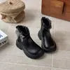 Ins Botas de Cuero Francés 2026 Otoño/Invierno Nuevo Estilo Versión Coreana para Niñas Botas Martin con Cuadros de Houndstooth y Lazo Botines Cortos con Plus de Terciopelo