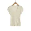 Verão 2026 Novo Estilo Americano Menina Apimentada Cor Sólida Slim Fit Curto Tricô Blusa Camiseta de Manga Curta com Decote U Vazado para Mulheres