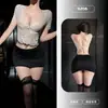 Lencería sexy naranja, vestido sexy de secretaria OL para el trabajo, falda ajustada con encaje calado, conjunto de pijama seductor para discoteca