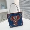 Bolsa de Mão Transfronteiriça Bolsa Feminina Bolsa de Lona Casual de Dupla Face Bordada com Desenhos Animados Bolsa de Mão de Grande Capacidade Estilo Étnico Bolsa Quadrada Pequena