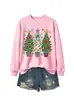 Sudadera casual y cómoda para mujer de la tienda independiente Amazon Wish con tres árboles de Navidad y luces colgantes de estrella de cinco puntas, estilo navideño