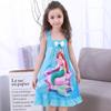 Vestido de noite infantil de verão de manga curta para meninas, pijama de bebê, roupa de casa infantil de verão com desenho animado de princesa frozen