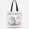 Bolsa de Lienzo con Estampado de Unicornio en Acuarela Transfronteriza Bolsa Tote Amazon Bolsa para el Trabajo Venta Directa de Fábrica
