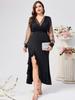 Vestido elegante de talla grande para mujer con cuello en V y manga de malla cruzado de comercio exterior europeo y americano wish Amazon