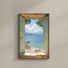Ventana Falsa Minimalista Moderna Paisaje Marino Pintura Decorativa Pared de Fondo para Sofá Pintura de Techo a Suelo Extensión del Espacio Dormitorio Pintura Colgante