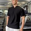 Esportes de Primavera e Verão Manga Curta Moda Masculina Listrada Antirrugas Não Precisa Passar Gola V Vertical Solta Plus Size Camiseta de Fitness