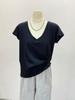 Camiseta Lila Estilo Coreano Cuello en V Suave Copo de Nieve Lino Algodón para Mujer Holgada Manga Corta Verano Elegante Versátil Top Camiseta Básica
