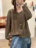 Otoño 2026 Nuevo Transfronterizo Hilo de Algodón Vintage Holgado Tejido de Punto de Cable Pequeño Cuello Redondo Versátil Casual Top Prendas de Punto Cárdigan