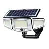Luz de Pared Magnética Solar de Tres Cabezales, Luz con Sensor de Movimiento para Patio, Luz de Jardín, Luz Impermeable de Alto Brillo con Control Remoto para Exteriores