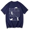 Camiseta unisex de manga corta con estampado de gato y notas musicales divertidas, de seda de leche, línea de pentagrama creativa, top holgado de moda musical