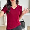Camiseta básica feminina de manga curta com decote em V profundo Triacetic acid, fina, para o verão 25, solta, com temperamento, versátil para o trabalho