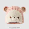 Gorro de Peluche de Oso para Niños Otoño e Invierno Gorro de Dibujos Animados para Bebé Niños y Niñas Gorro de Punto Calentador de Orejas 3D