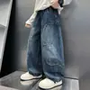 Calça Masculina Estilo Primavera e Outono 2026 Novo Estilo para Crianças Médias e Mais Velhas Roupas de Outono Jeans Calça de Trabalho Casual de Outono para Crianças