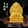 Cinco Budas: Tara Verde, Ksitigarbha, Buda de la Medicina, Maestro del Loto, Dios Amarillo de la Riqueza, Ocho Dioses Guardianes, Adorno de Estatua de Buda de Arcilla Blanca Frotada con Oro