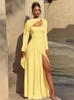 Comércio Exterior Amazon Moda Feminina Outono 2025 Sexy Cor Contrastante Gola U Cor Sólida Fenda Manga Longa Vestido Venda por Atacado