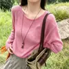 Suéter de punto hueco de color liso con diseño casual para mujer, jersey holgado, nuevo top casual de manga larga para otoño 2026