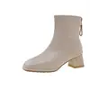 Otoño/Invierno 2026 Nuevas Botas Martin para Mujer Punta Cuadrada Tacón Medio Tacón Grueso Botines Versátiles Cremallera Trasera Botas Adelgazantes Botines