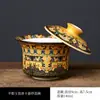 Conjunto de Chá Três Peças com Tampa Flutuante Thangka, Um Bule e Três Xícaras, Conjunto de Chá Kung Fu de Cerâmica, Pequeno Conjunto para Preparo de Chá