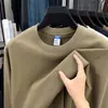 Nova Blusa de Moletom Masculina de Algodão Puro com Manga Longa, Gola Redonda, Cor Sólida, Casual, Toda em Algodão, Camiseta Masculina