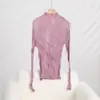 Camiseta de Top Plisado de Mimbre Línea Principal Miyake para Mujer Elegante Cuello Semi Alto Diseño Ajustado Moda Versátil Camisa Básica