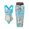 Traje de Baño Europeo y Americano Nuevo Estilo 2026 Azul Estampado de Animales Traje de Baño de una Pieza para Mujer Traje de Playa Transfronterizo Venta al por Mayor 25396