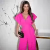 Verão 2025 Ebay Europeu e Americano Wish Exportação Cor Pura Sexy Decote V Macacão de Trabalho Casual Roupas Femininas