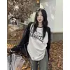 Camiseta de manga larga para mujer, holgada, estilo coreano, nueva llegada 2023, manga raglán, costuras, versátil, talla grande, longitud media, camiseta básica