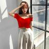 Camiseta de Algodón con Cuello de Hilo de Color Puro, Especias Dulces, Chica de Un Carácter, Manga Corta para Mujer, Primavera y Verano, Oreja Sexy, Camiseta Base Corta
