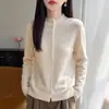 Nueva colección transfronteriza de otoño e invierno: Cárdigan suéter de ganchillo calado de cuello alto medio para mujer, corte holgado, adelgazante y versátil prenda exterior de punto